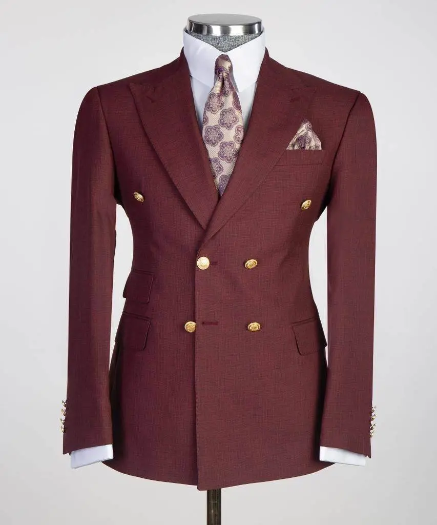 Double Breasted Burgundy Suit Peak Lapel 2pc — photograph 1