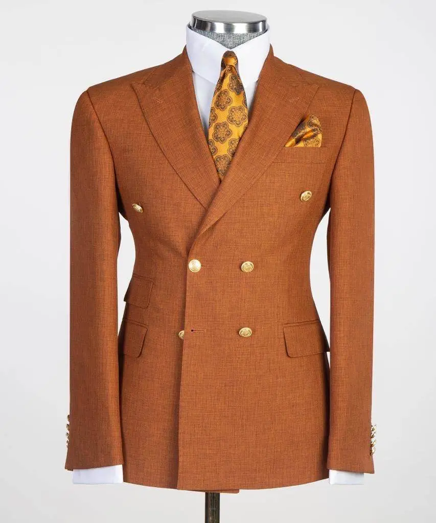 Double Breasted Camel Suit Peak Lapel 2pc — photograph 1