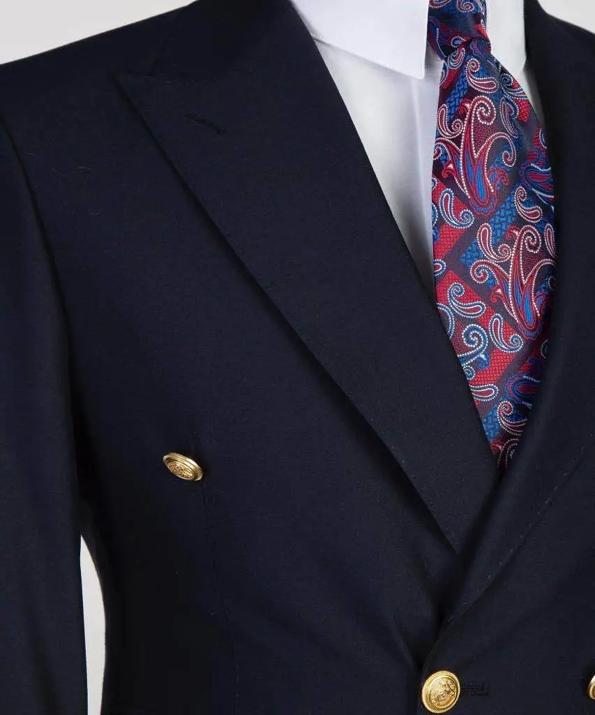 Double Breasted Navy Suit Peak Lapel 2pc — photograph 2