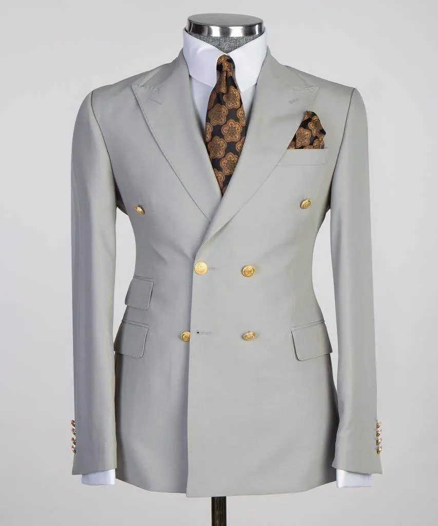 Double Breasted Grey Suit Peak Lapel 2pc — photograph 1
