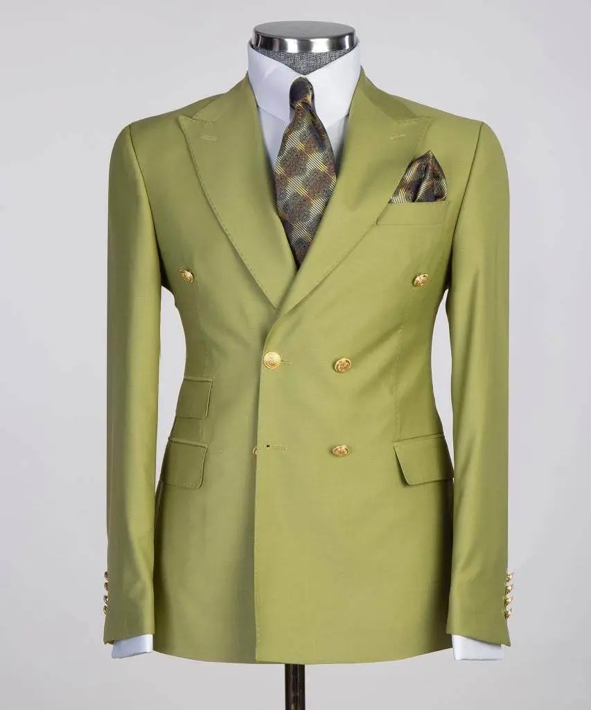Double Breasted Olive Suit Peak Lapel 2pc — photograph 1