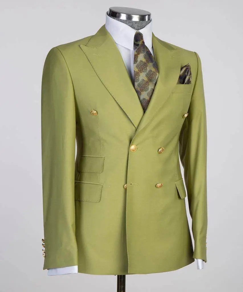 Double Breasted Olive Suit Peak Lapel 2pc — photograph 3