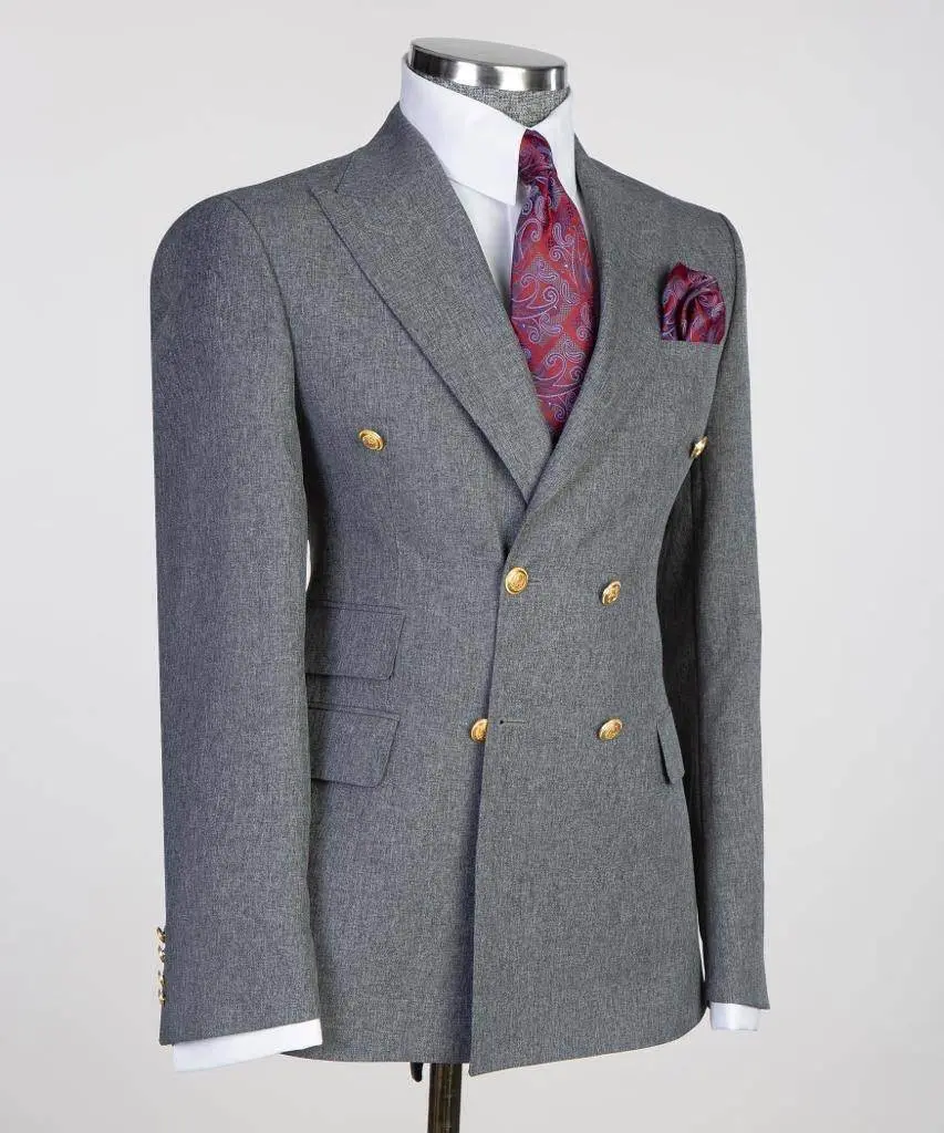 Double Breasted Grey Suit Peak Lapel 2pc — photograph 3