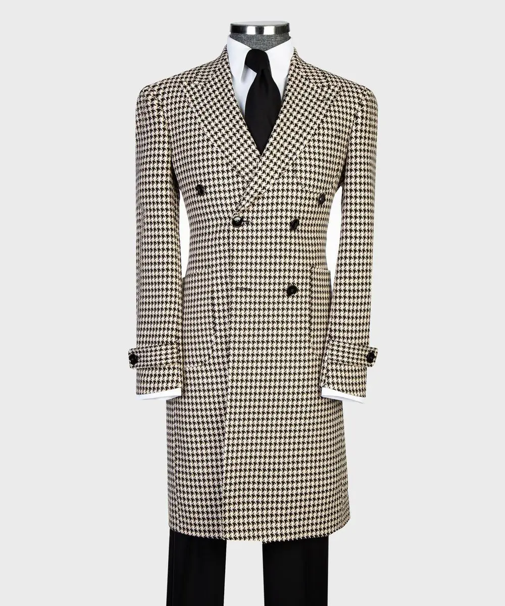 Beige/Black Houndstooth Men’s Long Coat — photograph 1