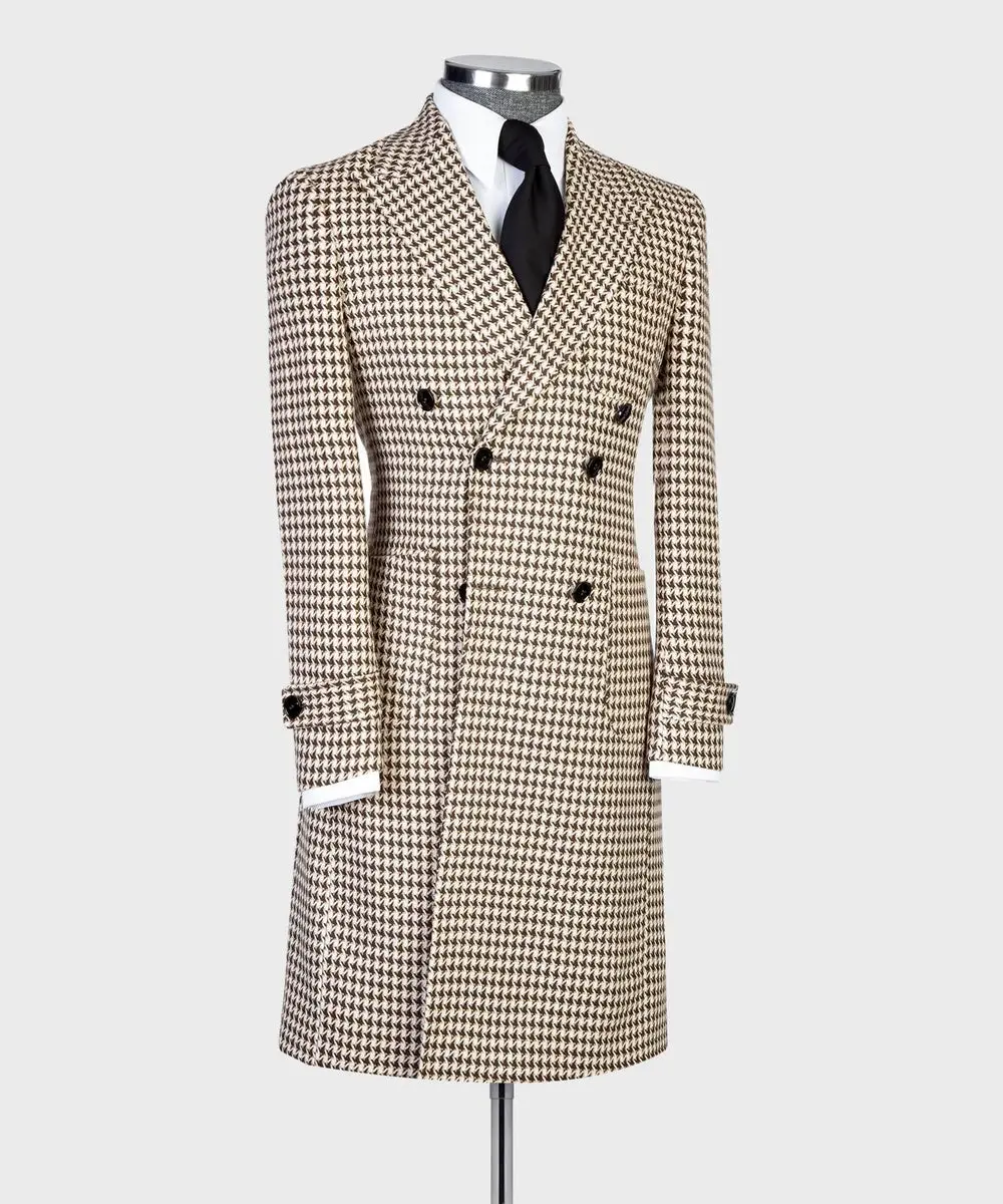 Beige/Black Houndstooth Men’s Long Coat — photograph 3