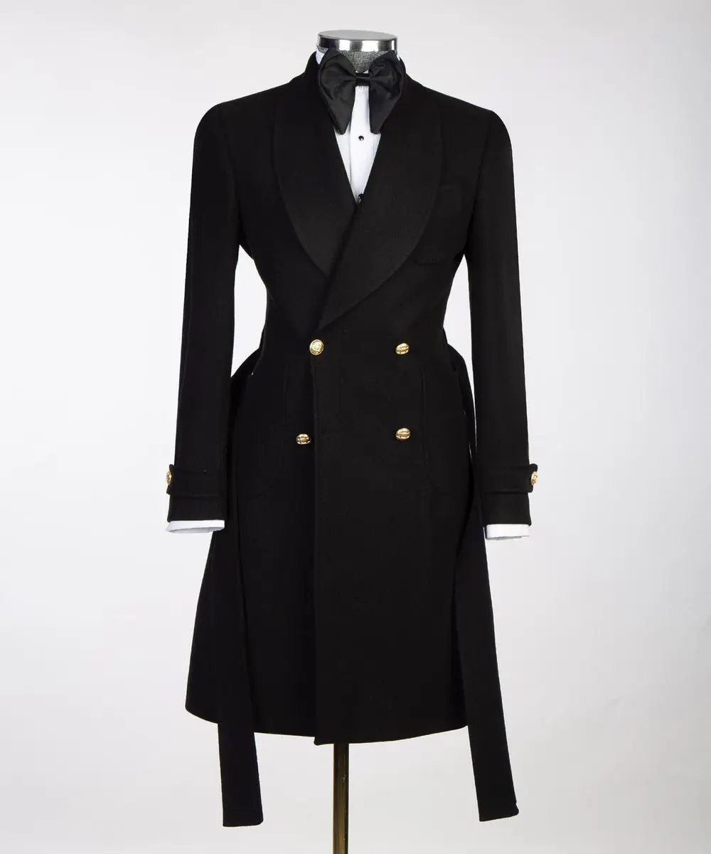 Black Double Breasted Men’s Long Coat — photograph 1