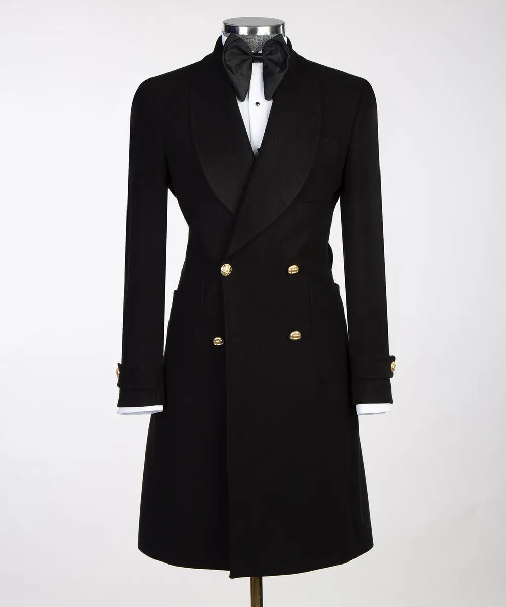 Black Double Breasted Men’s Long Coat — photograph 3