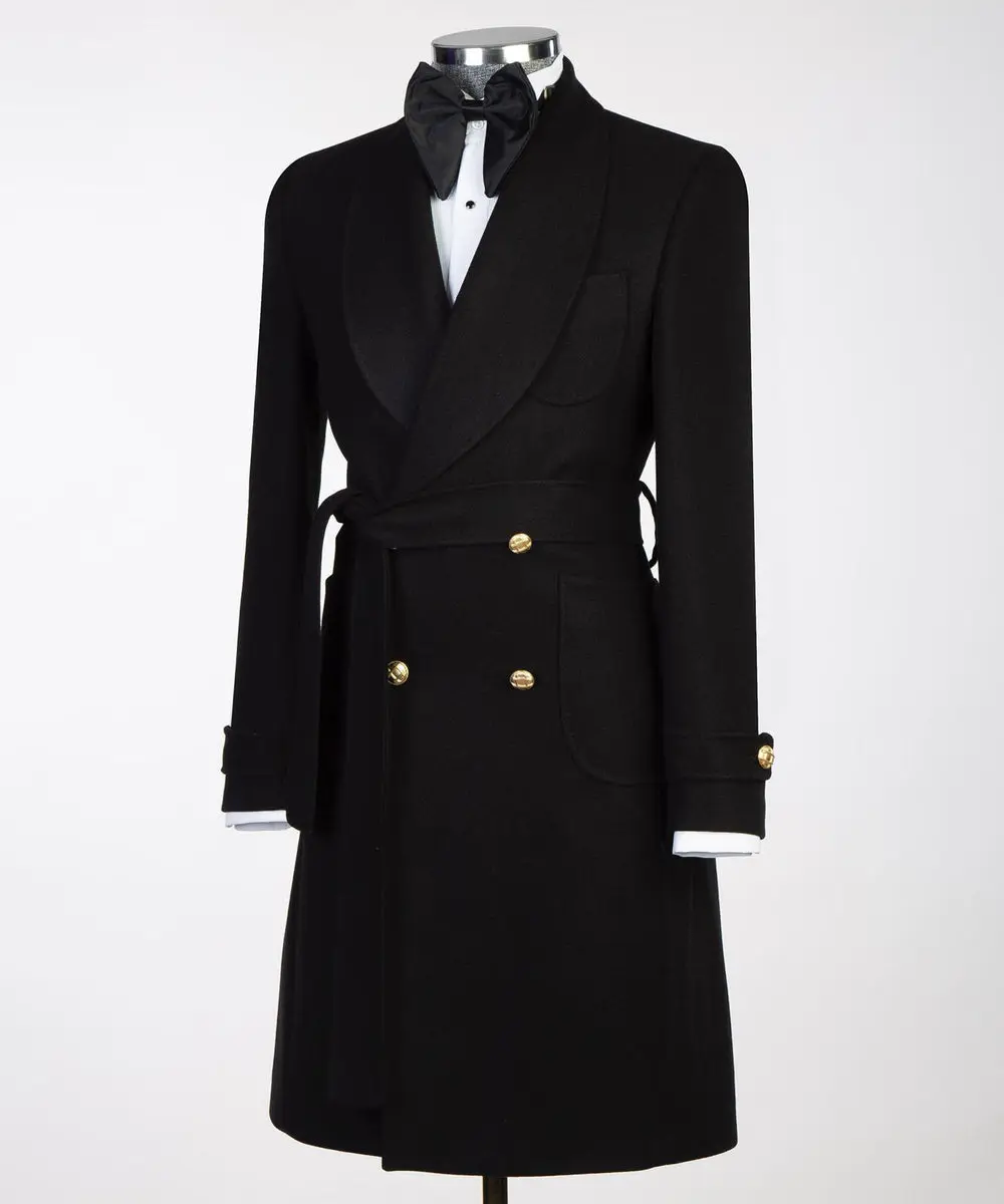 Black Double Breasted Men’s Long Coat — photograph 4