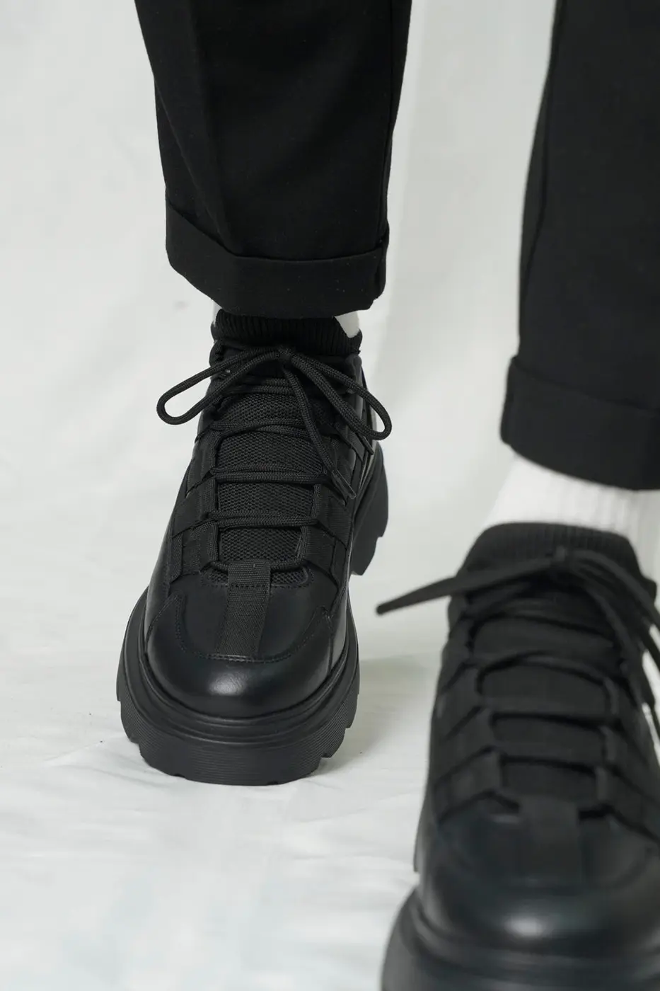 Black Leather LaceUp Sneakers — photograph 2
