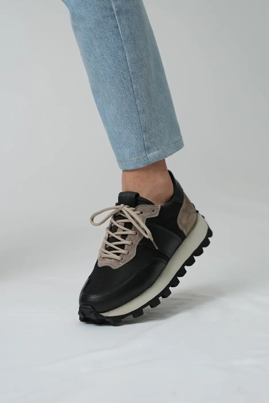 Black Leather & Suede Sneakers for Men — photograph 2