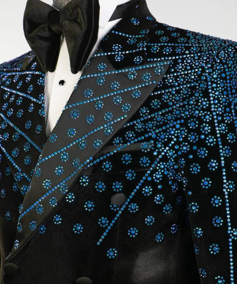Black Velvet Tuxedo, Blue Rhinestone, Double-Breasted — photograph 2