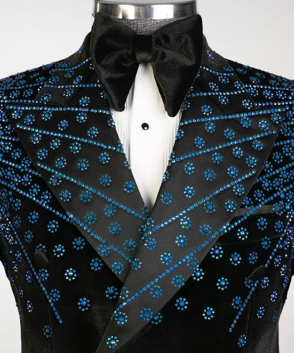 Black Velvet Tuxedo, Blue Rhinestone, Double-Breasted — photograph 4
