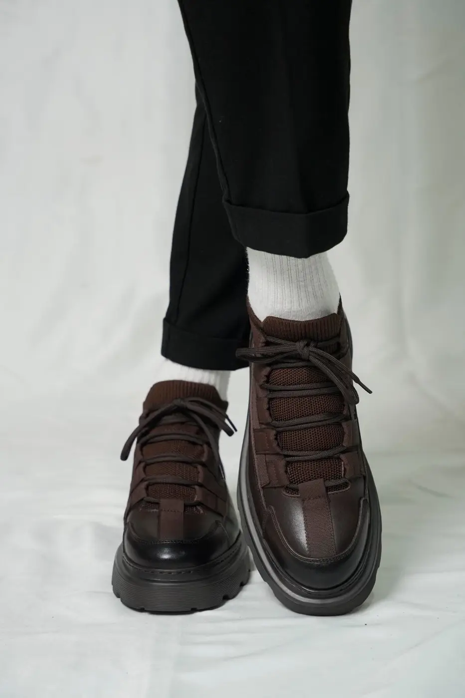 Brown Leather LaceUp Sneakers — photograph 5