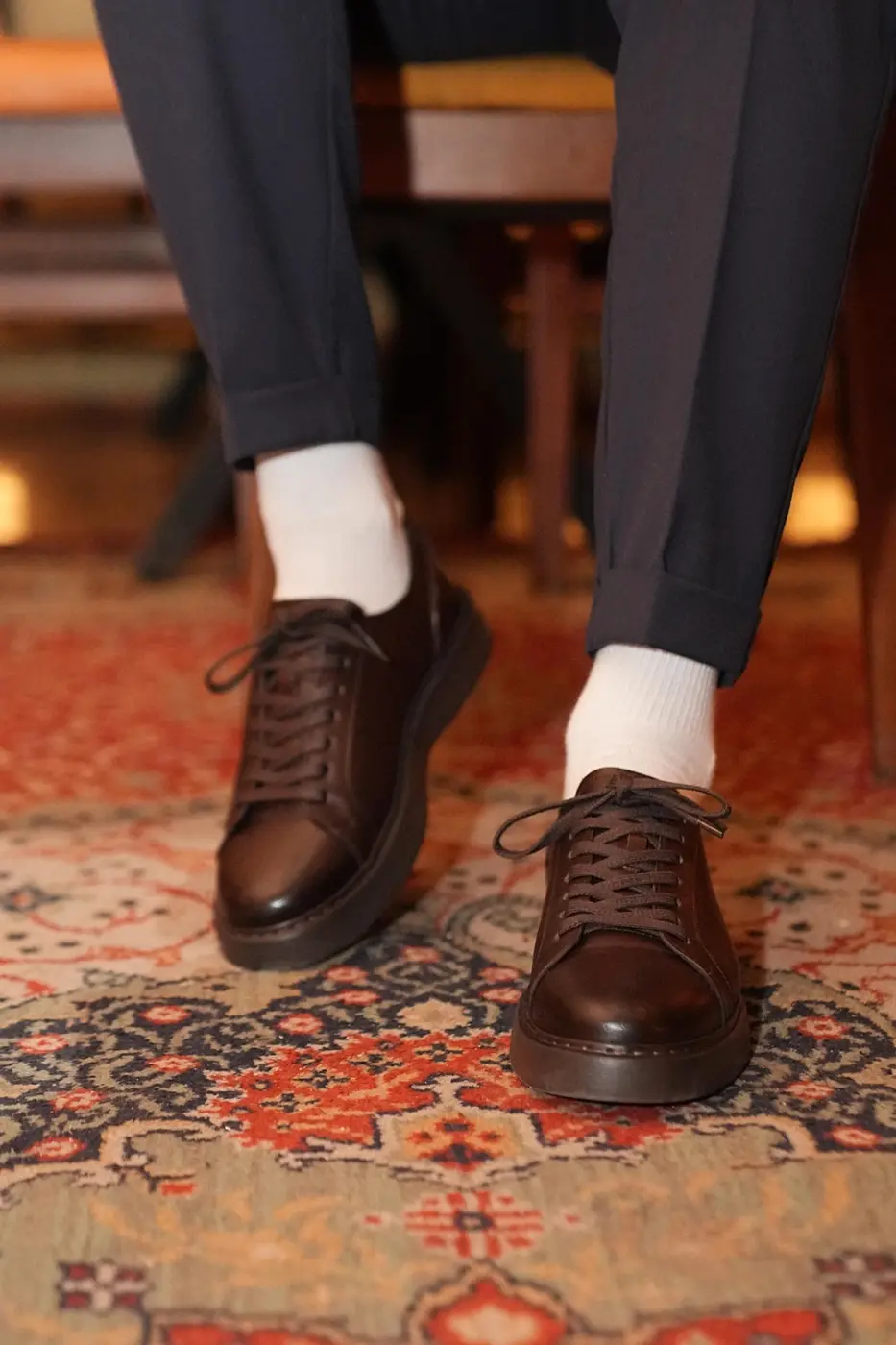 Brown Leather Sneakers for Men — photograph 2