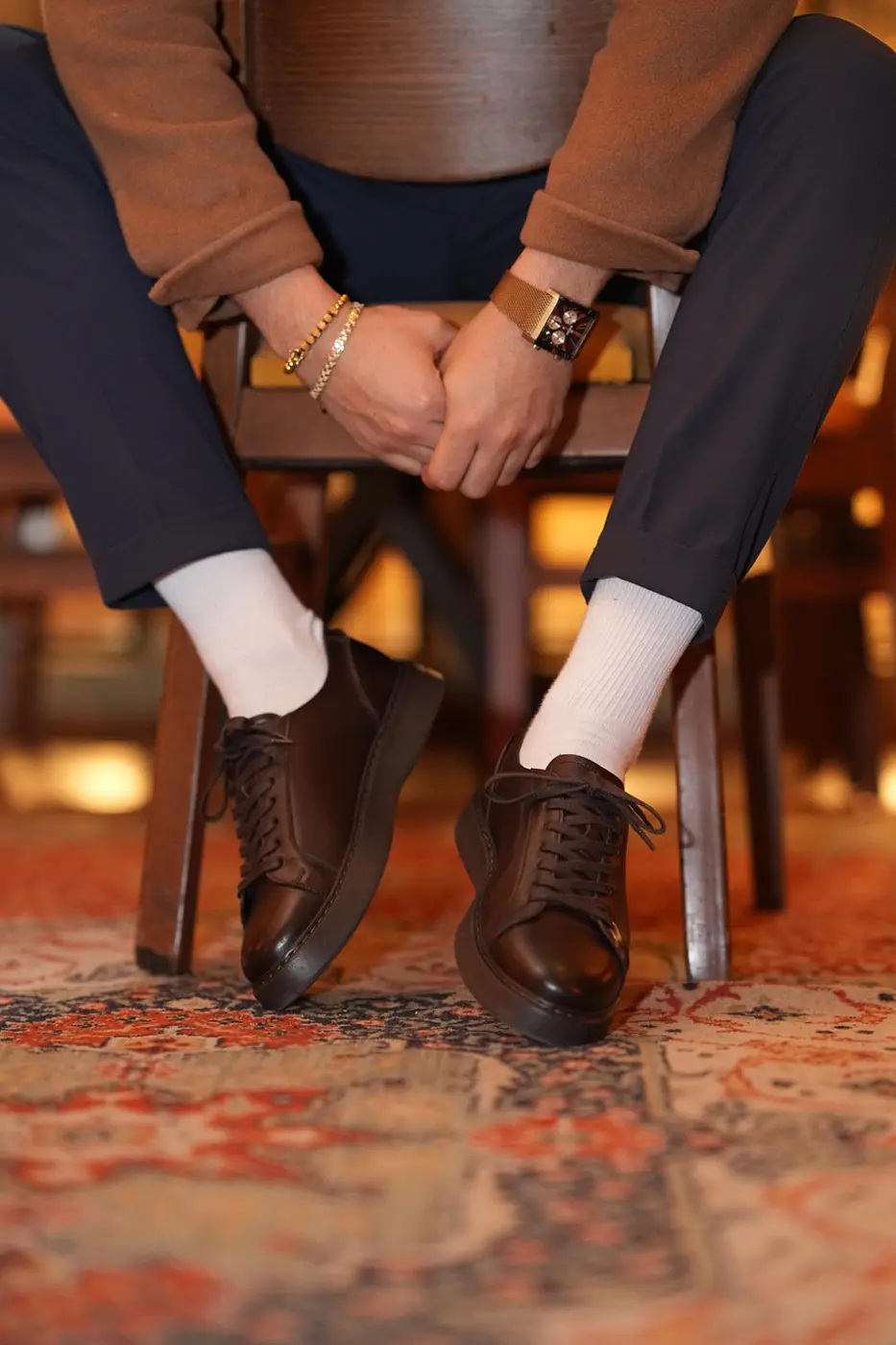 Brown Leather Sneakers for Men — photograph 5