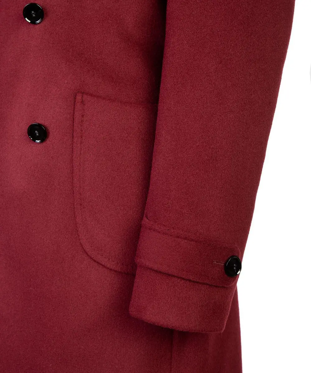 Burgundy Double Breasted Men’s Long Coat — photograph 5
