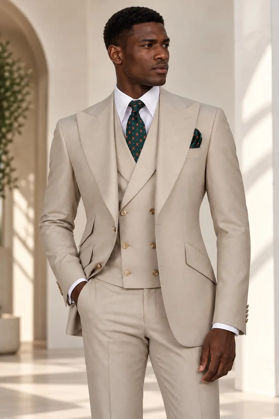 Classic 3-Piece Beige Suit Set for Men — photograph 1