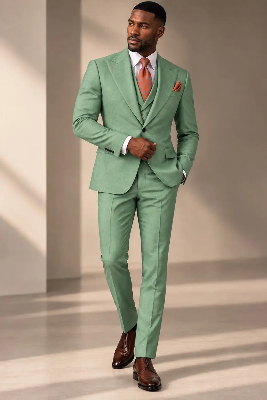 Classic 3-Piece Light-Green Suit Set for Men — photograph 1
