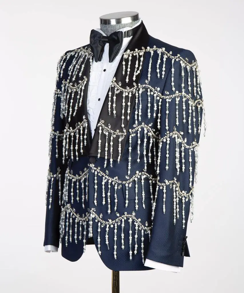 Men's Tuxedo, Beaded, 2 Piece Navy — photograph 3