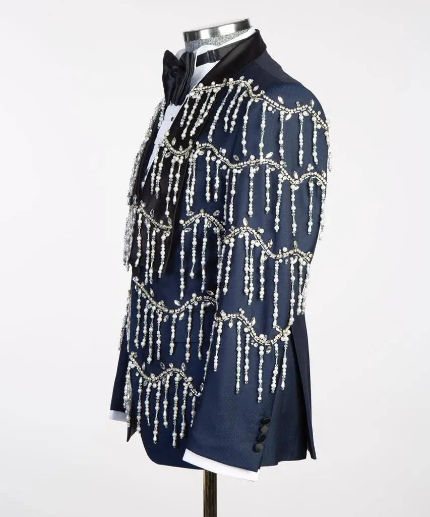 Men's Tuxedo, Beaded, 2 Piece Navy — photograph 4