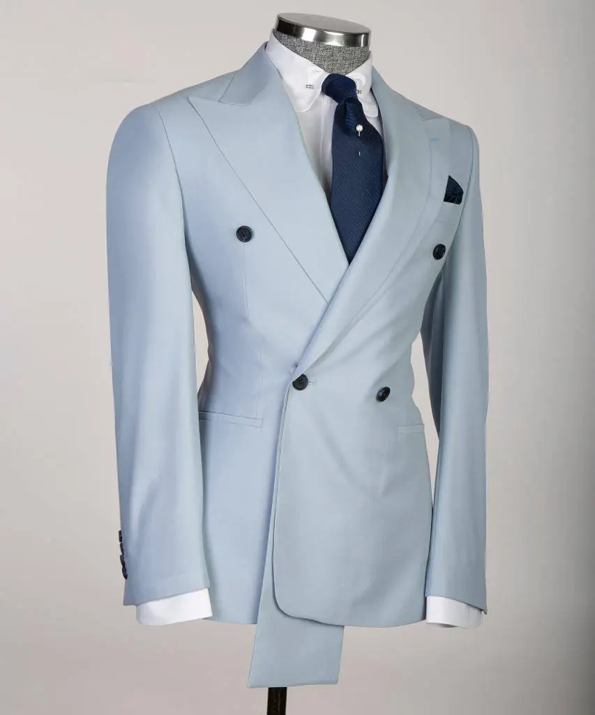 Shawl Design Double Breasted Light Blue Suit — photograph 3