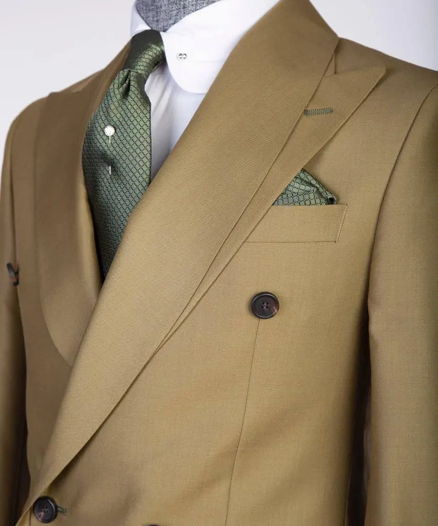 Shawl Design Double Breasted Olive Suit — photograph 2