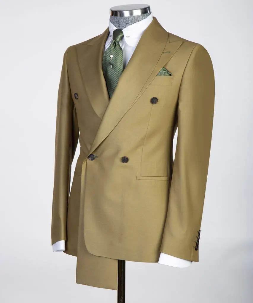 Shawl Design Double Breasted Olive Suit — photograph 4