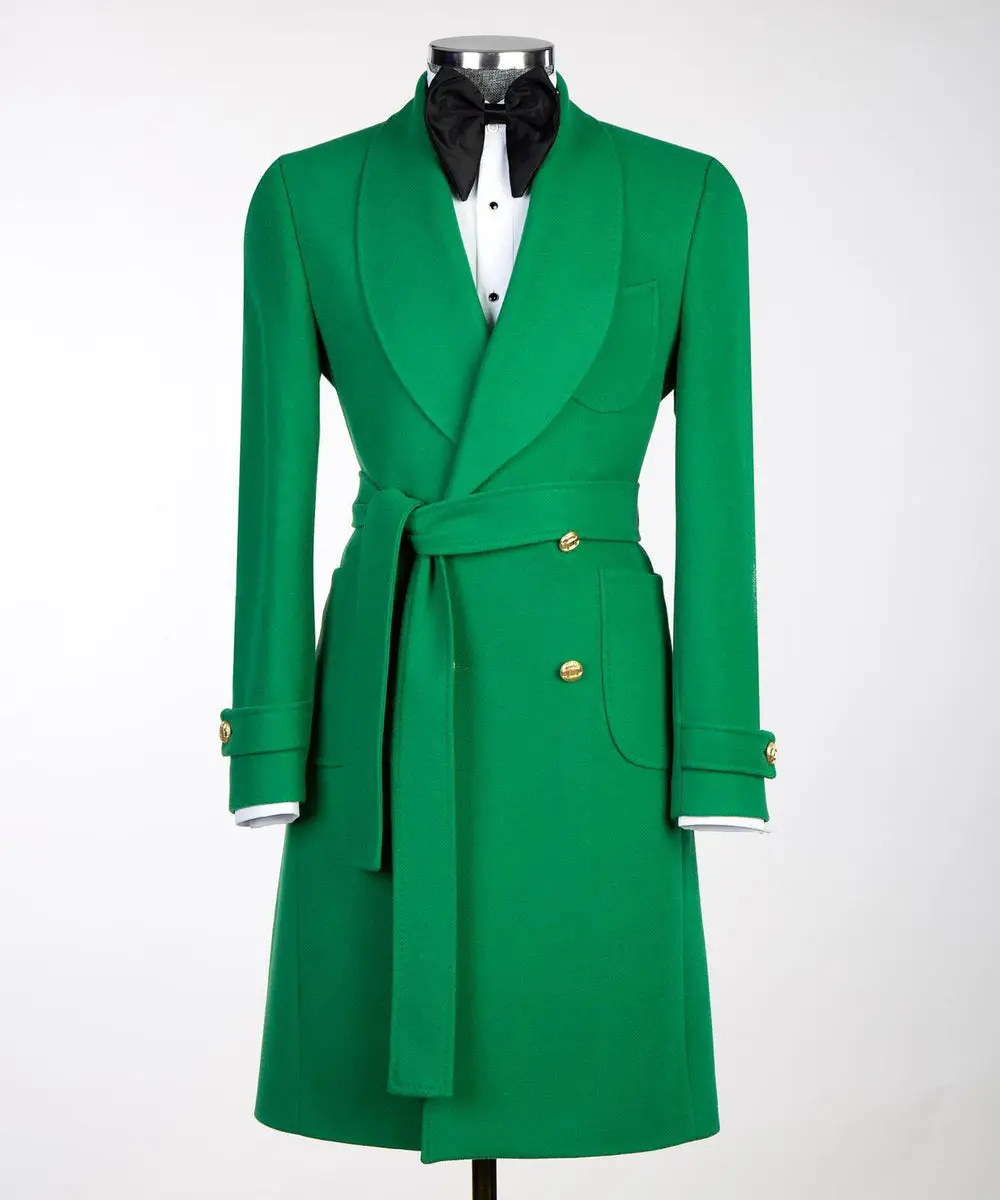 Green Double Breasted Men’s Long Coat — photograph 4