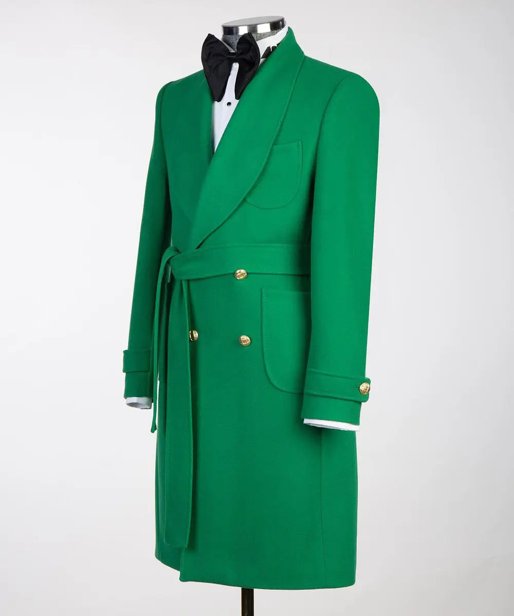Green Double Breasted Men’s Long Coat — photograph 5