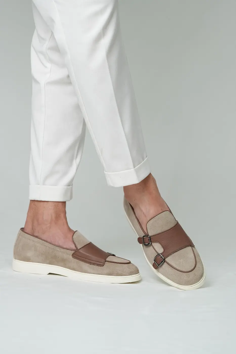 Men’s Beige & Brown Leather Loafers-Duncan — photograph 1