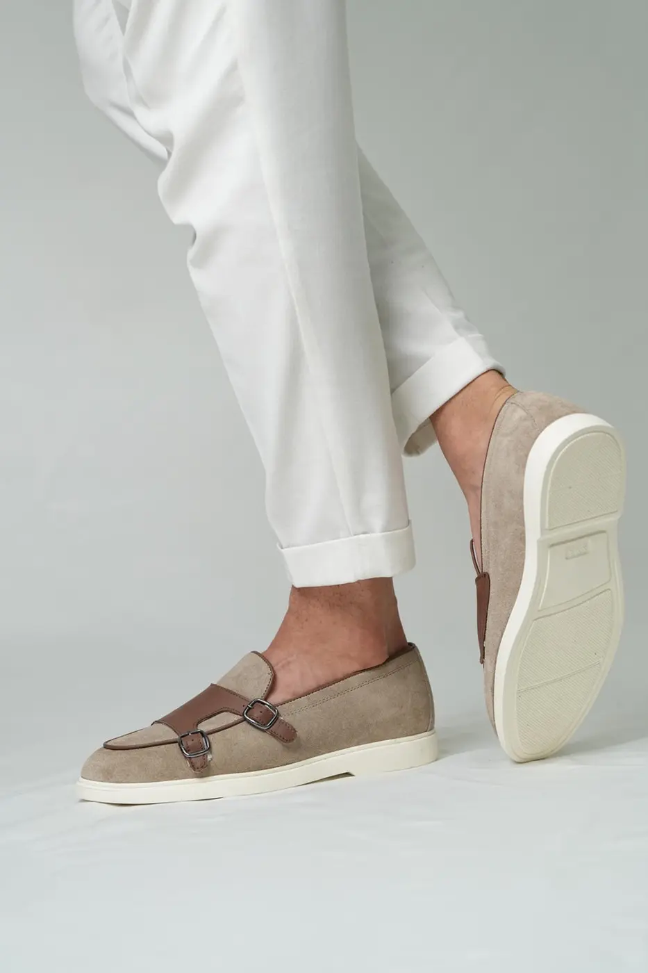 Men’s Beige & Brown Leather Loafers-Duncan — photograph 2