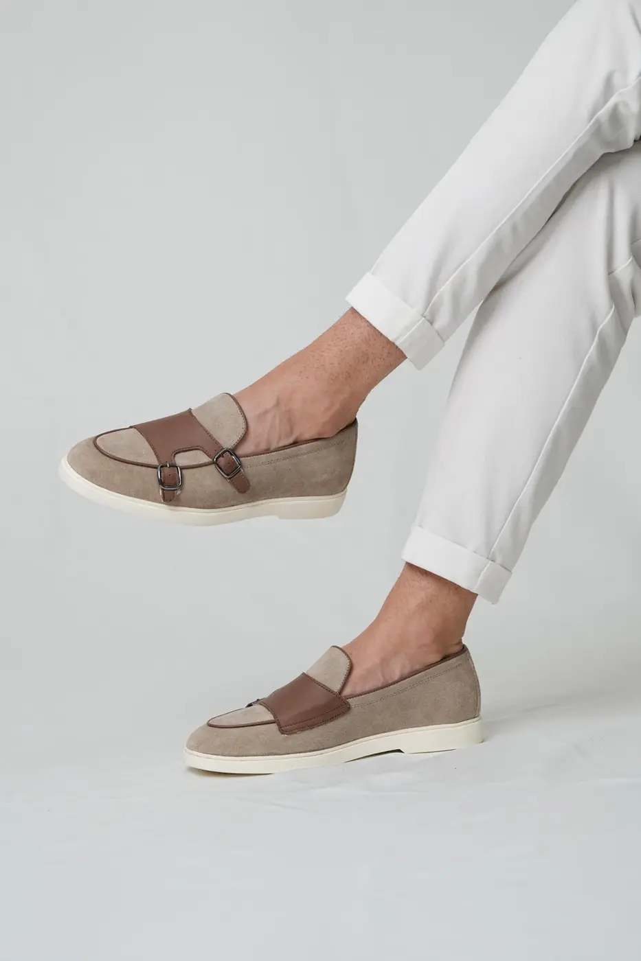 Men’s Beige & Brown Leather Loafers-Duncan — photograph 3