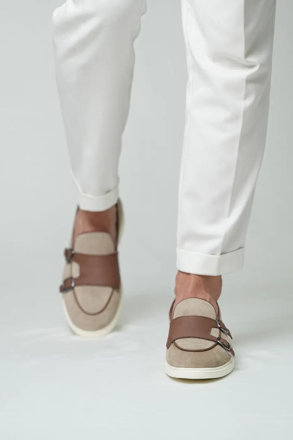 Men’s Beige & Brown Leather Loafers-Duncan — photograph 4