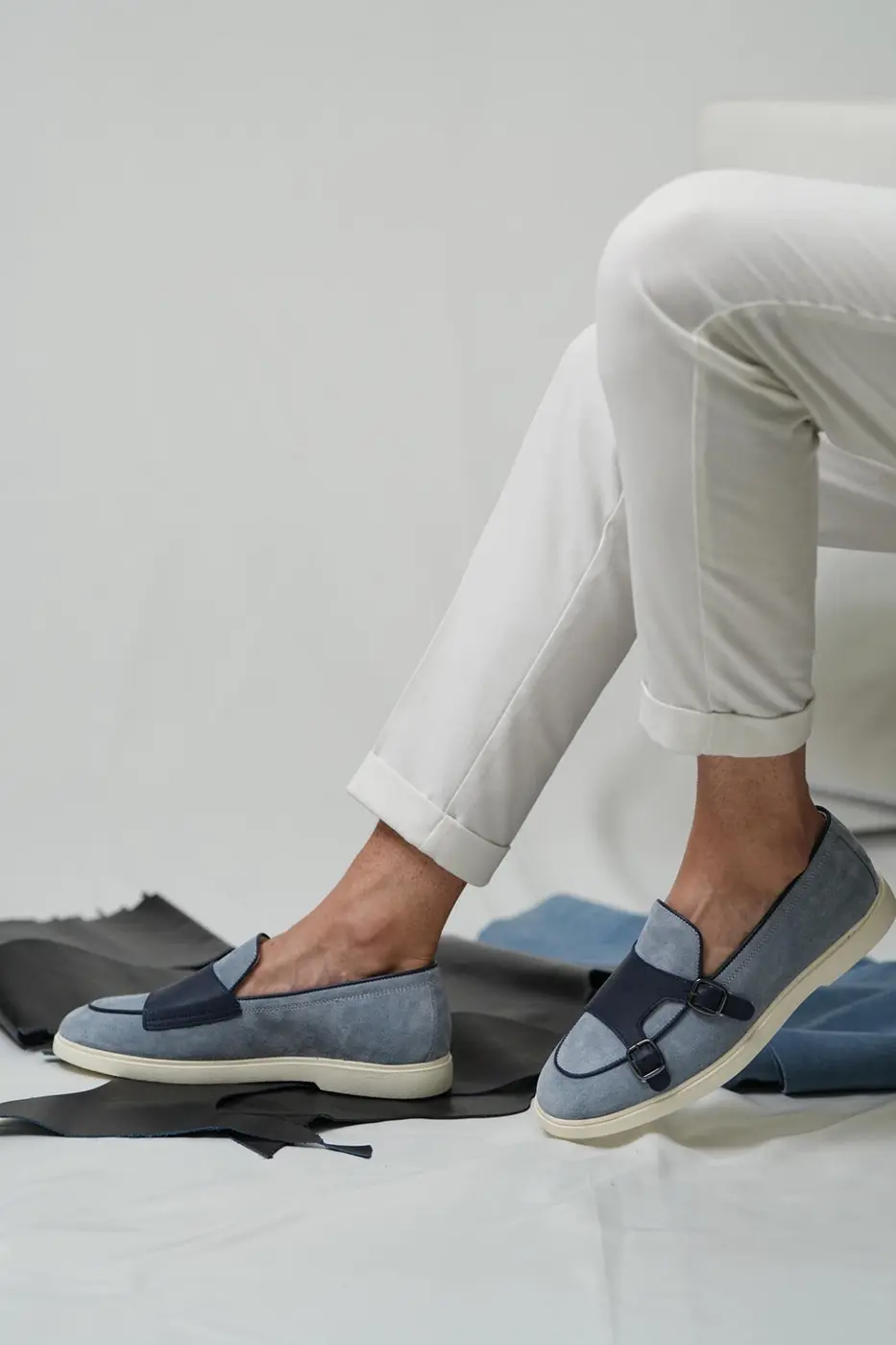 Men’s Blue & Navy Leather Loafers-Duncan — photograph 1