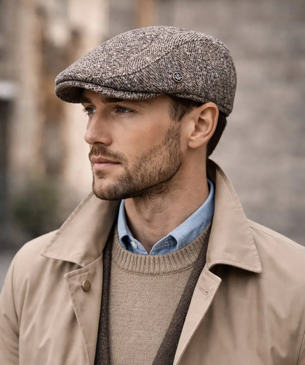 Men’s Brown Textured Flat Cap – Peaky Blinders Style — photograph 2