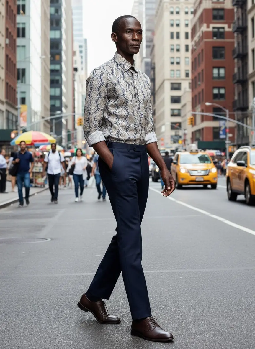 Men’s Patterned Dress Shirt Beige — photograph 1