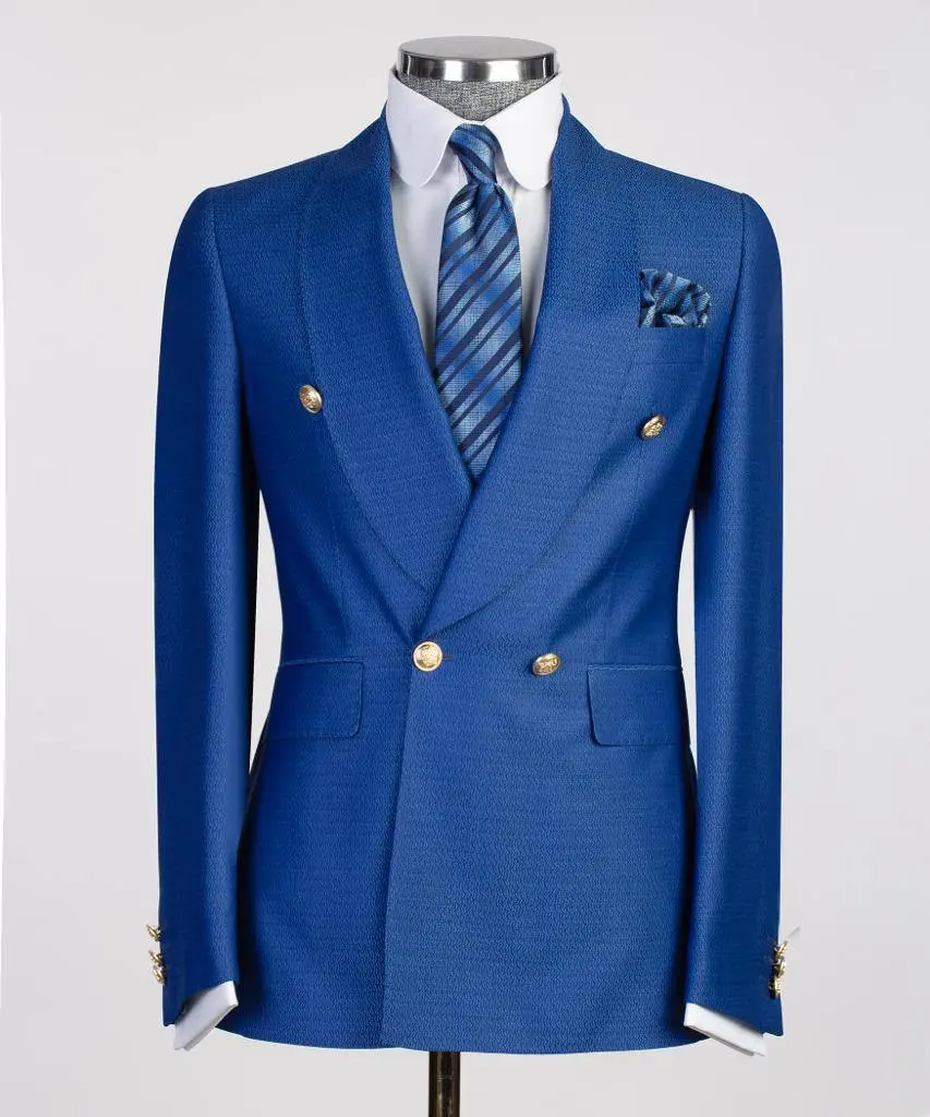 Men's 2 Piece Double Breasted Blue Suit — photograph 1