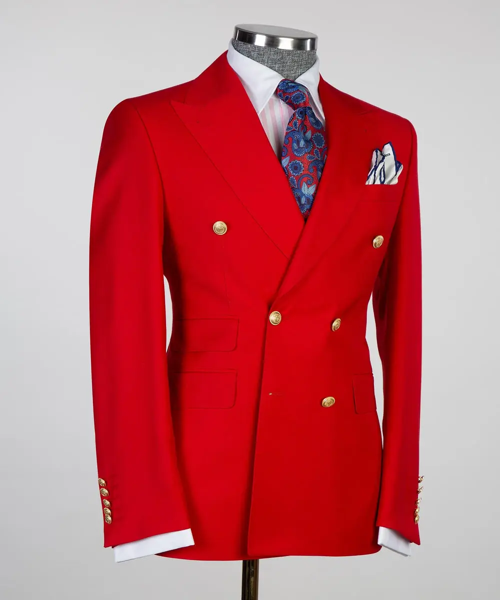 Men's 2 Piece Double Breasted Red Suit — photograph 2