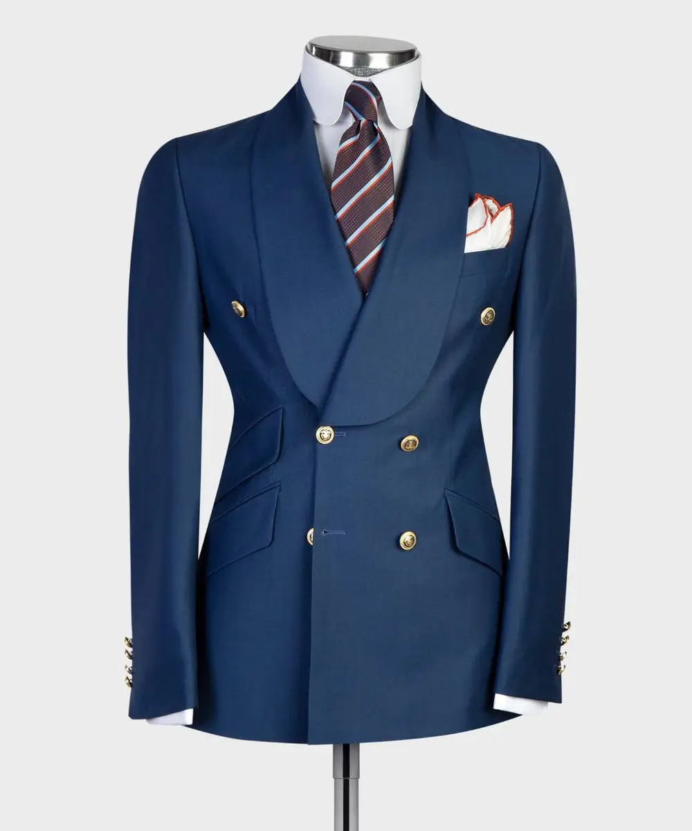 Men's 2 Piece Double Breasted Blue Tuxedo Suit, Shawl Lapel — photograph 1