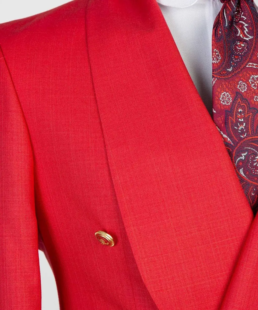 Men's 2 Piece Double Breasted Red Tuxedo Suit Shawl Lapel — photograph 2