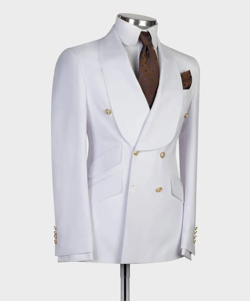 Men's 2 Piece Double Breasted White Tuxedo Suit, — photograph 3
