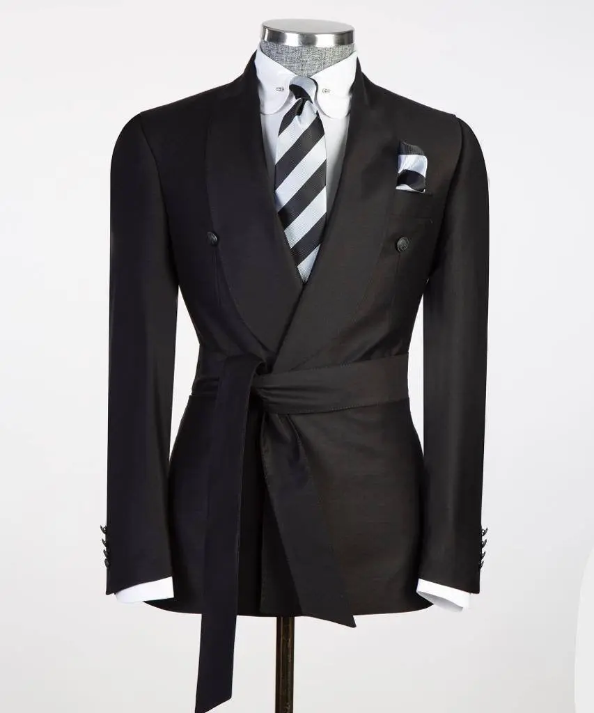 Men's 2 Piece Suit, Black, Belted Design, Costume — photograph 1