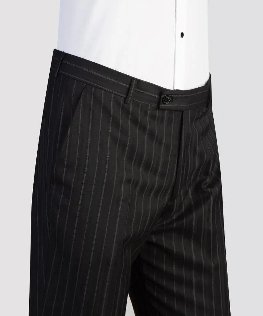 Men's 2 Piece Suit, Black/Grey Stripy, Belted Design, Costume — photograph 4