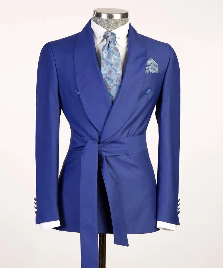Men's 2 Piece Suit, Blue, Belted Design, Costume — photograph 1