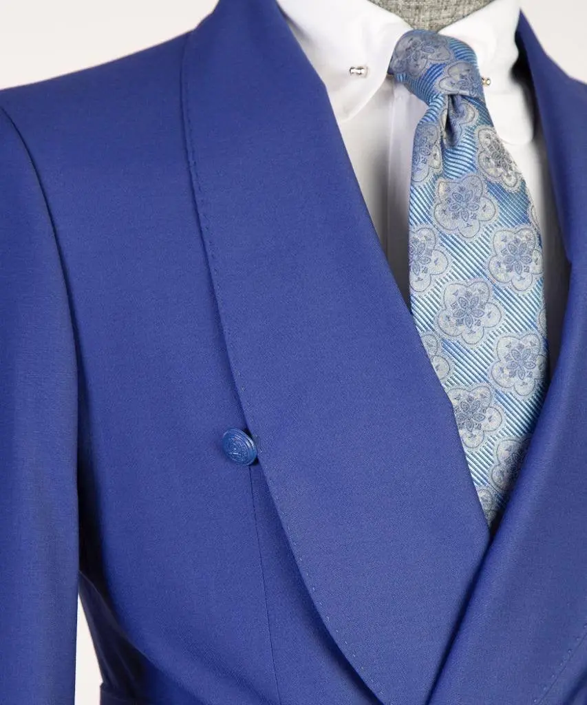 Men's 2 Piece Suit, Blue, Belted Design, Costume — photograph 2