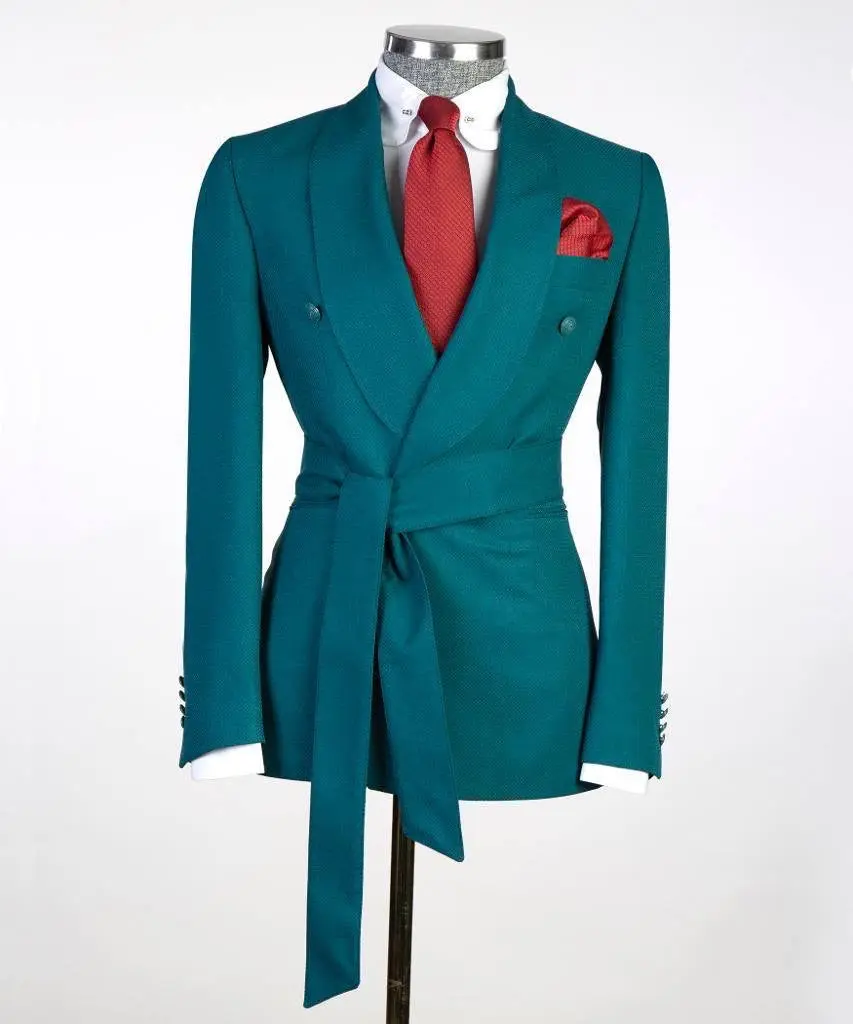 Men's 2 Piece Suit, Bright Green, Belted Design, Costume — photograph 1