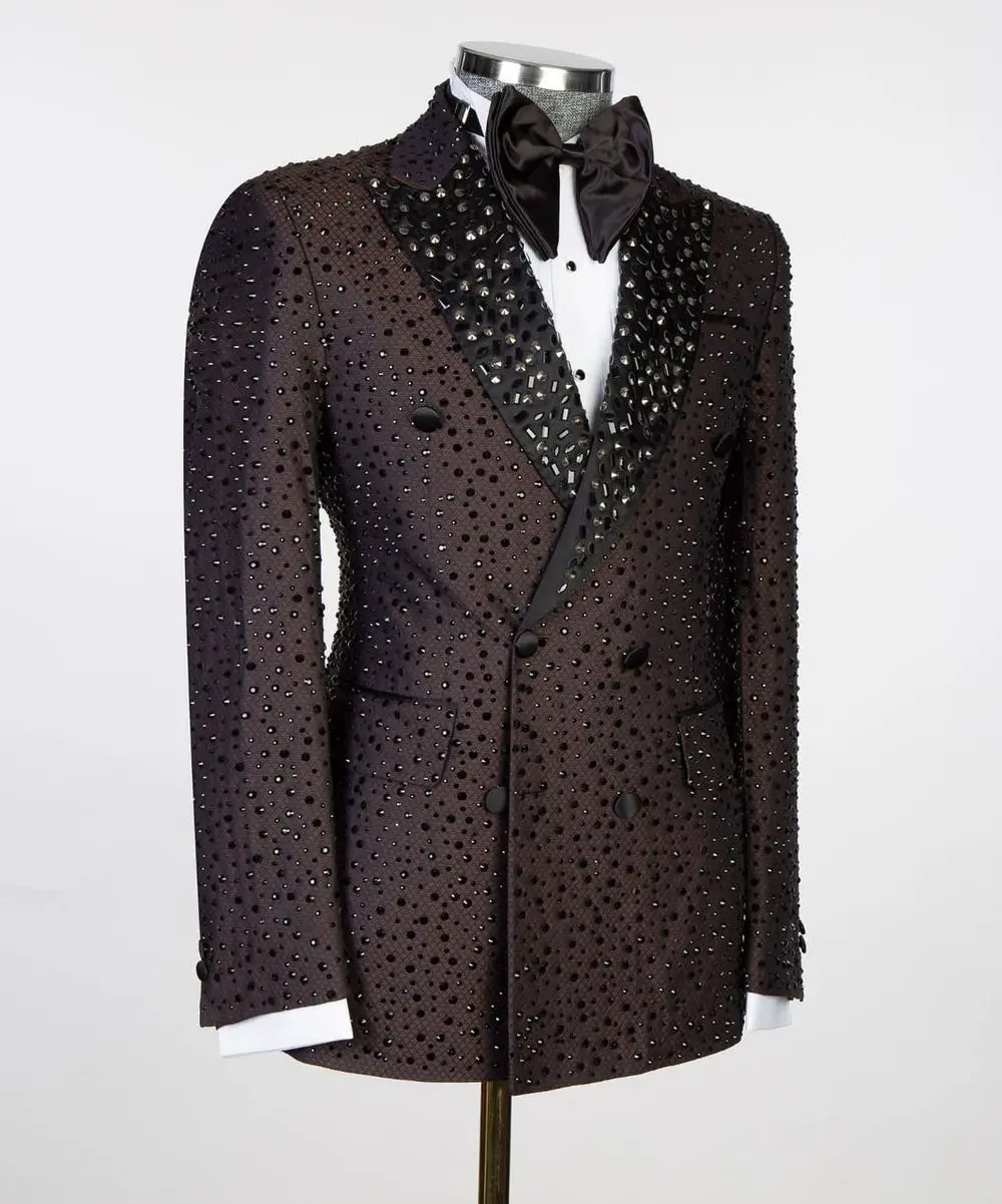 Men's 2 Piece Brown Tuxedo Double Breasted Shiny — photograph 2