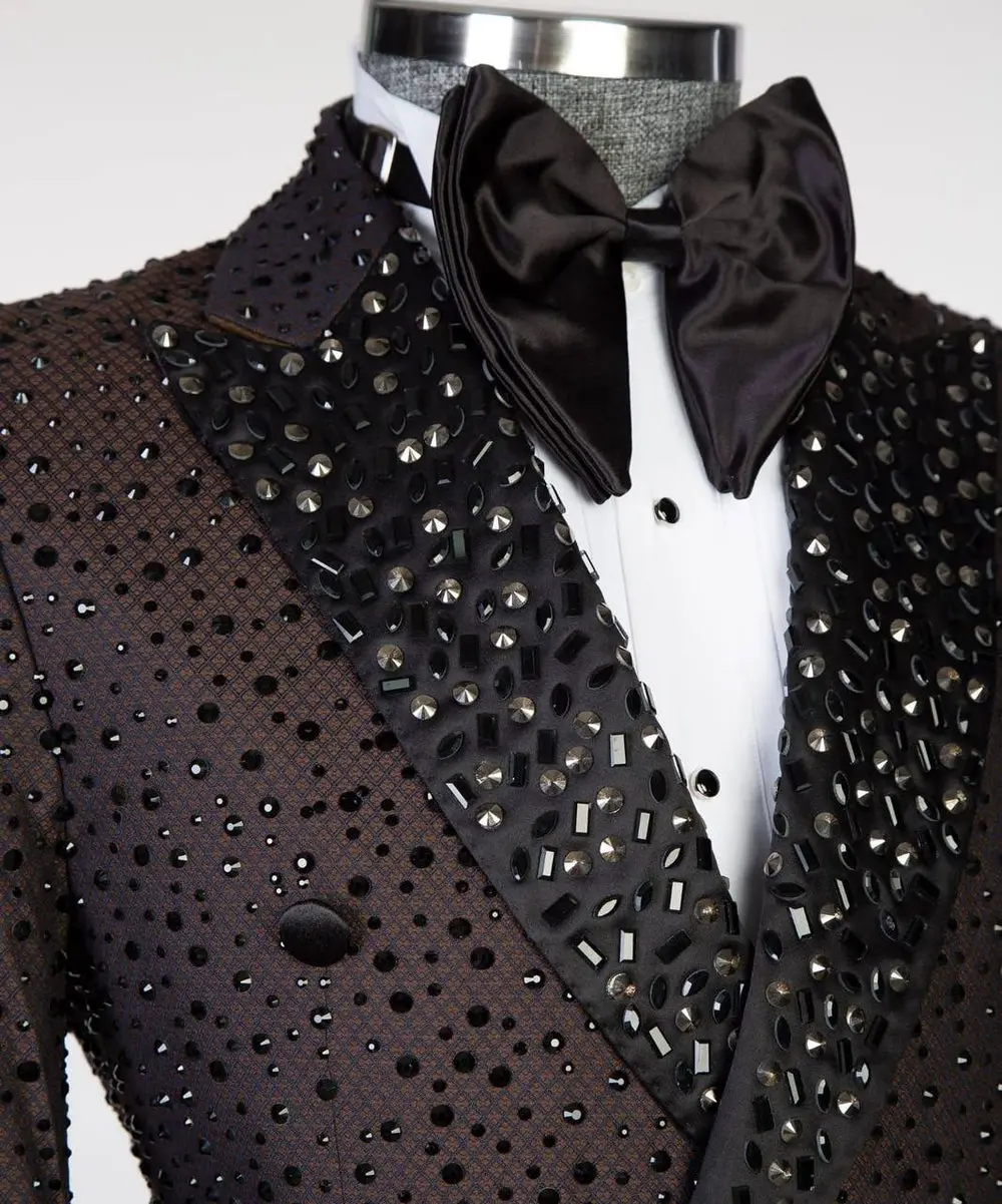 Men's 2 Piece Brown Tuxedo Double Breasted Shiny — photograph 3