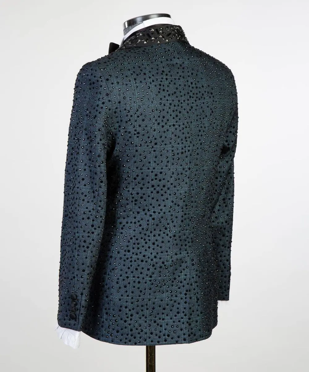 Men's 2 Piece Blue Tuxedo, Shiny, Stoned — photograph 3