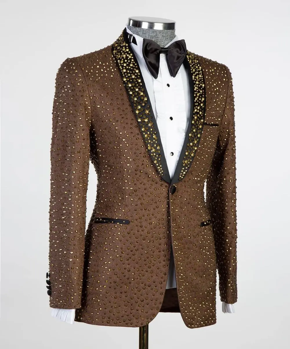 Men's 2 Piece Brown Tuxedo Stoned Suit — photograph 2